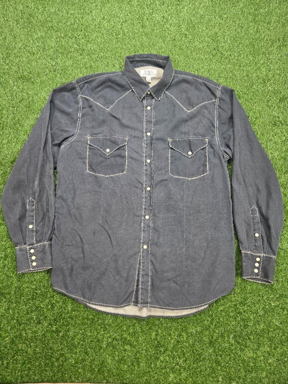 Ryan Michael Pearl Snap Shirt Mens Large Silk Blend Western Cowboy Rodeo See Pic